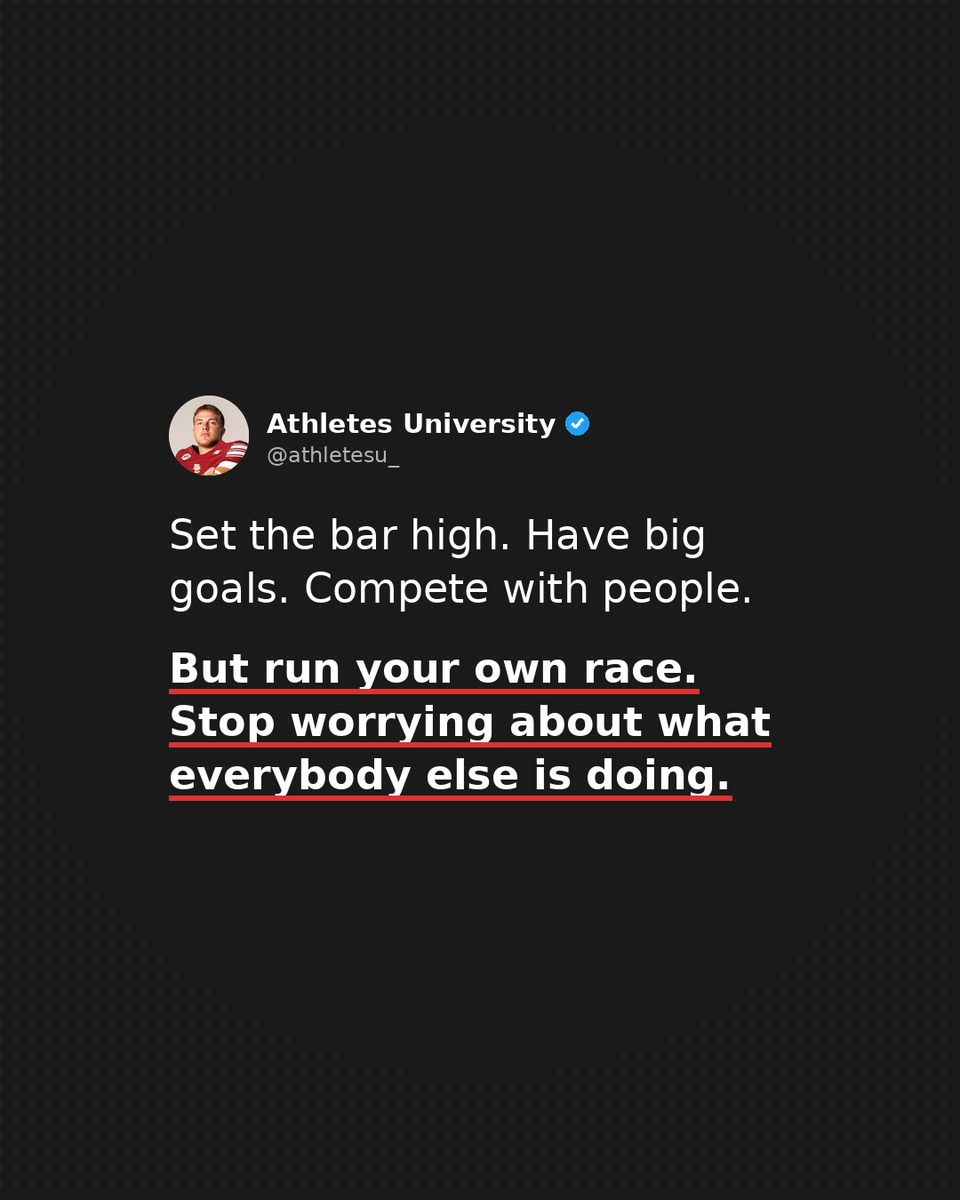 willstraka_'s tweet photo. If the Twitter algorithm is driving you crazy watching other players get visits and offers, look back to the 2016 Olympics.

200m butterfly final. Phelps ran his own race. The other guy looked over into Phelps' lane for a split second. That's the difference between winning and losing.

The moment you look over your shoulder is the moment you lose. Set the bar high, compete, have big goals. But run your own race.

Follow @athletesu_ for more.