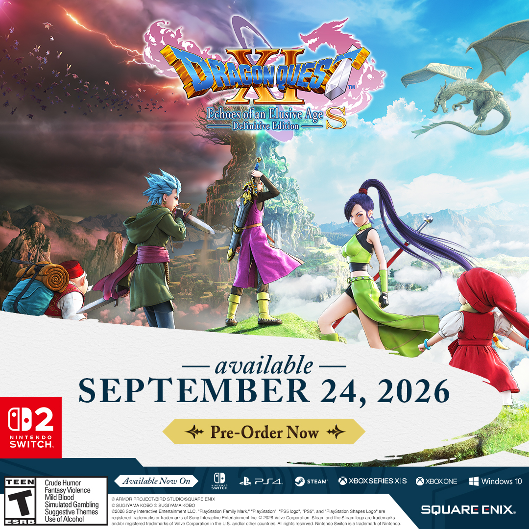 DragonQuest's tweet photo. Play the entirety of the ageless Erdrean adventure, all in one package! 

Dragon Quest XI S: Echoes of an Elusive Age - Definitive Edition arrives on Nintendo Switch 2 on September 24, 2026 ⚔️⚔ https://t.co/njJIifTLs0