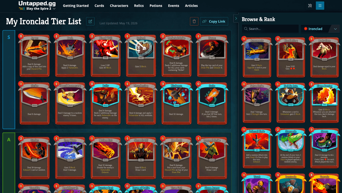 UntappedSTS's tweet photo. Use the best tool designed specifically for Slay the Spire 2 and create tier lists based on your own card ratings. Add comments and tips, and easily share with just a click.

Download the overlay for free at https://t.co/CPi5E3qEOF

#SlayTheSpire2 #StS2 #SlayTheSpire https://t.co/RTNiymMJgm