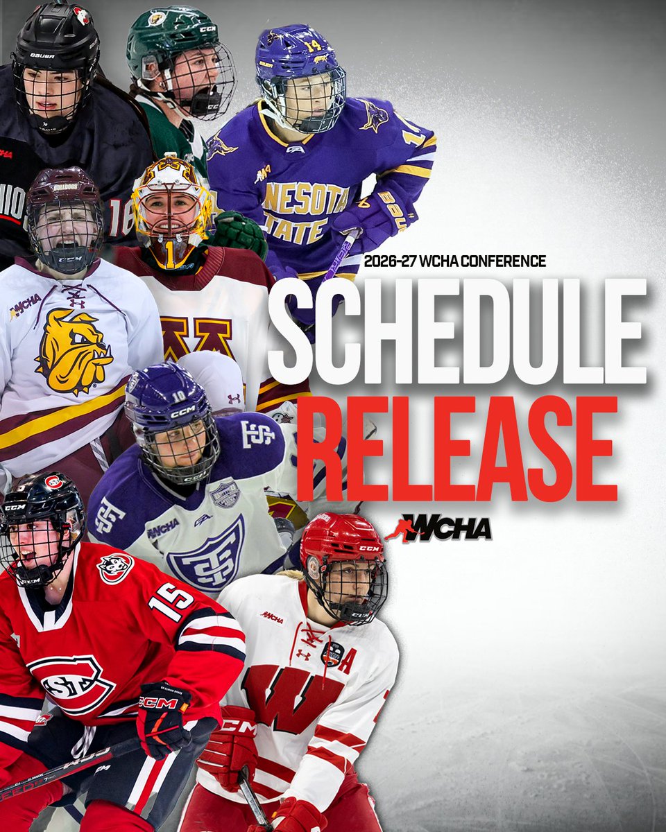 WCHA_WHockey's tweet photo. Mark your calendars 📅

The 2026-27 WCHA Conference Slate is HERE⤵️

🗞️https://t.co/EZLFIppPLg 

🧵🧵🧵🧵 https://t.co/IKwp8WYPUQ