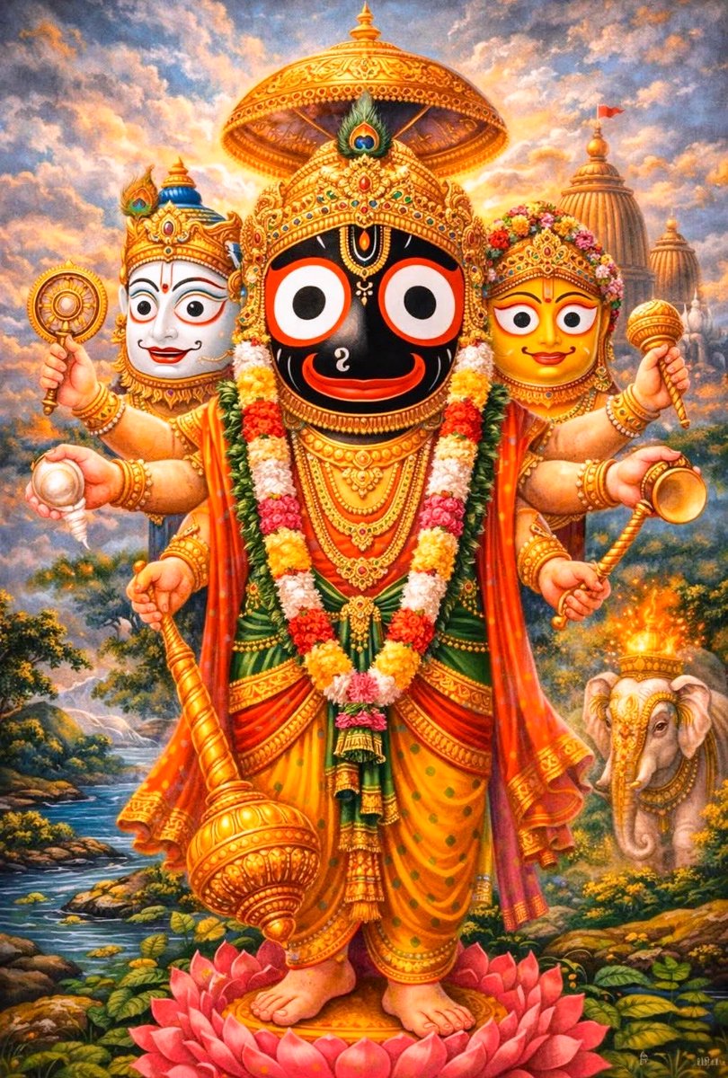 Gravim71's tweet photo. जय जगन्नाथ,जय लोकनाथ 
जय दयानाथ,जगदीश हरे
तुम रहो नयनपथ प्रकट सदा
नटवरनागर का रूप धरे
“नीलांचल निवासाय नित्याय परमात्मने।
बलभद्र सुभद्राभ्याम् जगन्नाथाय ते नमः”।।
तेरे चरणों में सब सुख समाया,
तेरी भक्ति में जीवन खिला पाया।
जय जगन्नाथ स्वामी, नयन पथ गामी। 
🌺जय जगन्नाथ महाप्रभु🌺 https://t.co/BlLyQaMl1s