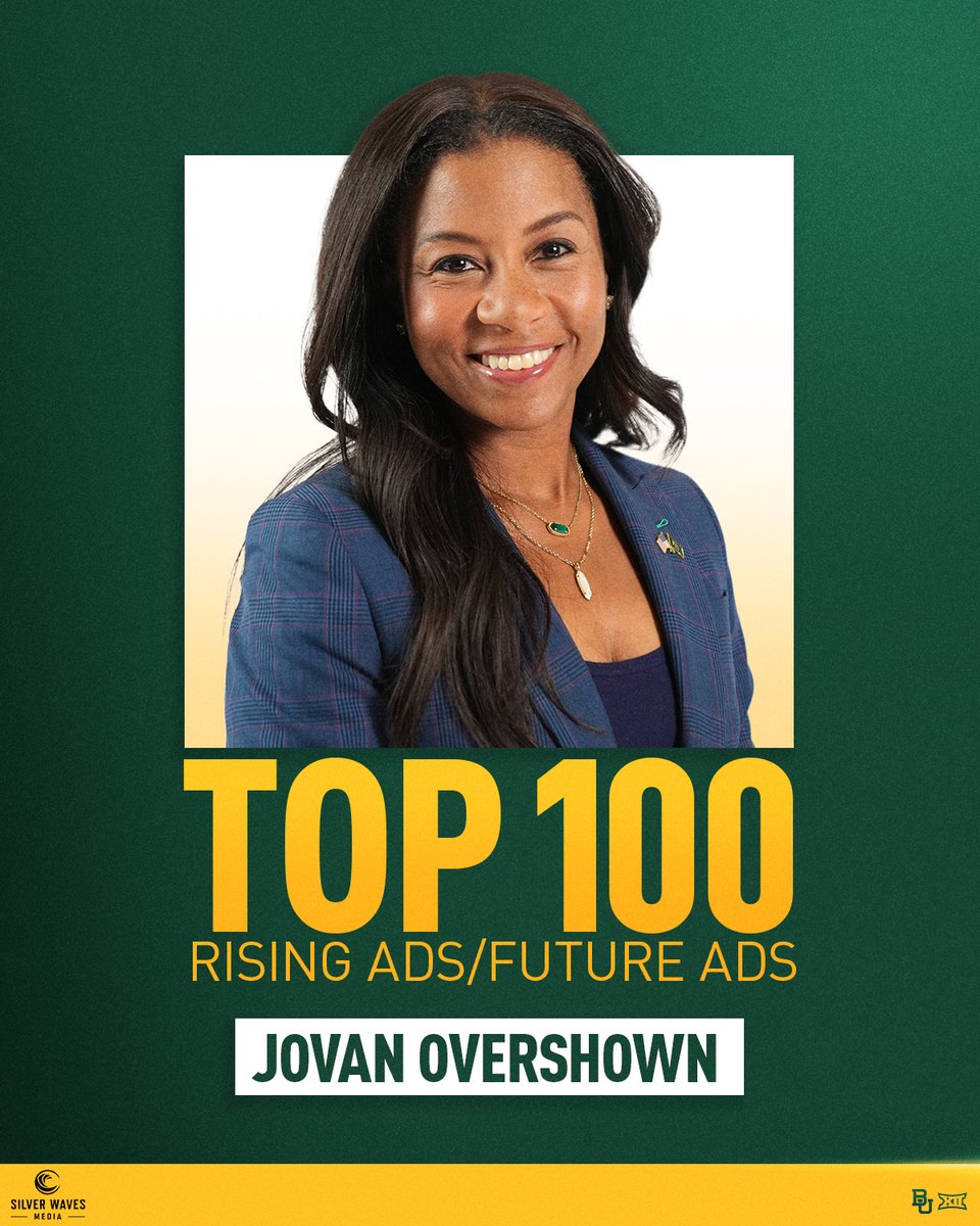 BaylorAthletics's tweet photo. Big-time recognition for a big-time leader 🏆

Congrats to Deputy AD @mrs_overshown on being named a Top 100 Rising AD/Future AD by @SilverWaveMedia! 

#SicEm https://t.co/dBN9L3UFQu