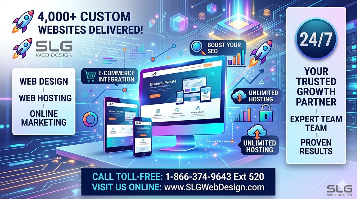 SLGWebDesign's tweet photo. 4,000+ custom websites built &amp; counting! 🚀 From stunning web design to unlimited hosting &amp; powerful SEO, SLG Web Design creates digital solutions that drive real business growth. Let’s scale your brand! 💻✨

📞 1-866-374-9643 Ext 520
🌐 https://t.co/FBrnegx6xf
#WebDesign #SEO https://t.co/ZStKCU66KD
