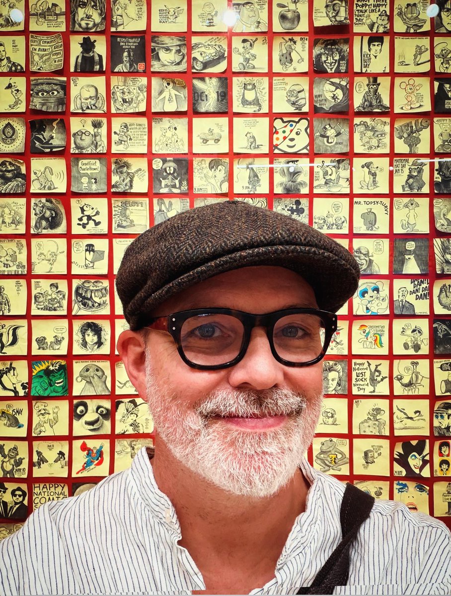 RobBiddulph's tweet photo. I took Ally and middle daughter Kitty to the #DrawWithRob #PackedLunchPostIt exhibition at @stalbansmuseums today. We surprised the other people visiting who now think I turn up at my own exhibition every day 😂! Anyway, I was reminded what a brilliant job the gallery  team have done – so many fun, art-related things to do. You really should visit, especially as it's totally free. See my next post for a few of my favourite post-its. Oh, and tune in tomorrow for news of a couple of live events I'll be doing at the museum over the summer...