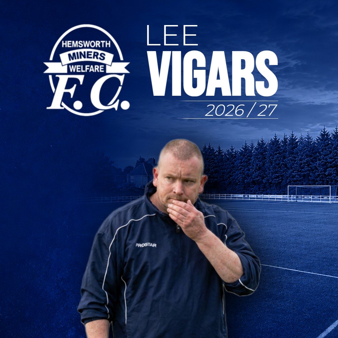 HemsworthMWFC's tweet photo. ‼️ Lee Vigars stays at the helm!

The 2026/27 season marks not only our return, but also Lee’s return to the NCEL, and we’re delighted to announce we have him leading the club into this exciting new chapter.

Lee’s played a huge role in the recent success we’ve achieved on the pitch, and with a return to familiar surroundings ahead, he’s already got preparations for the new season well underway!

🔵#UTW