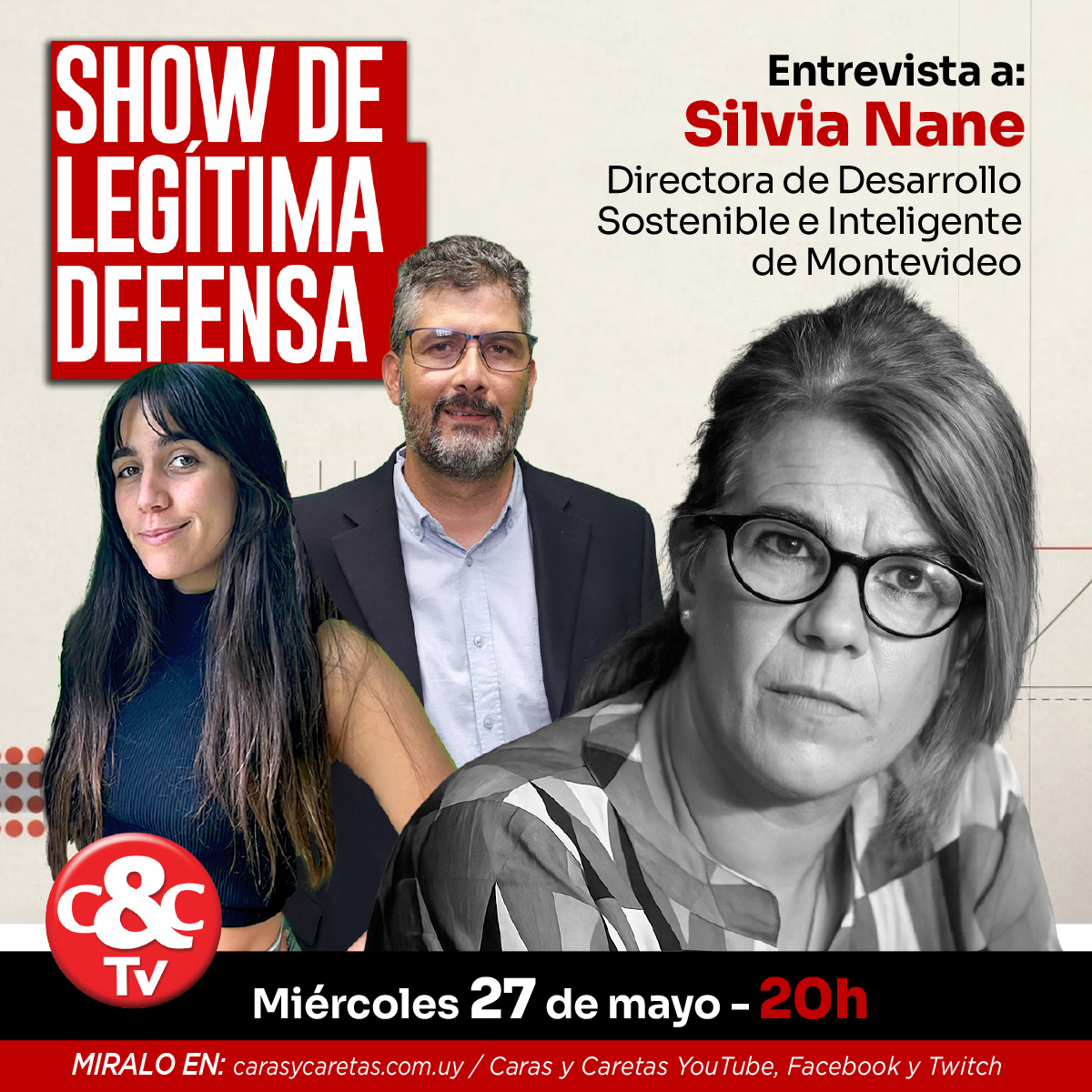 CarasyCaretasuy's tweet photo. 🔥 Este miércoles recibimos a Silvia Nane (@SilviaNaneFA ) , en una nueva edición de Show de Legítima Defensa.

👉 Conducen Leandro Grille/ @leagrille  y Julieta Zidán/ @JulietaZidan 

🔴 Miércoles 27 de mayo – 20 hs
📺 Miralo en vivo por YouTube, Facebook y Twitch https://t.co/pWk7V6kcdr