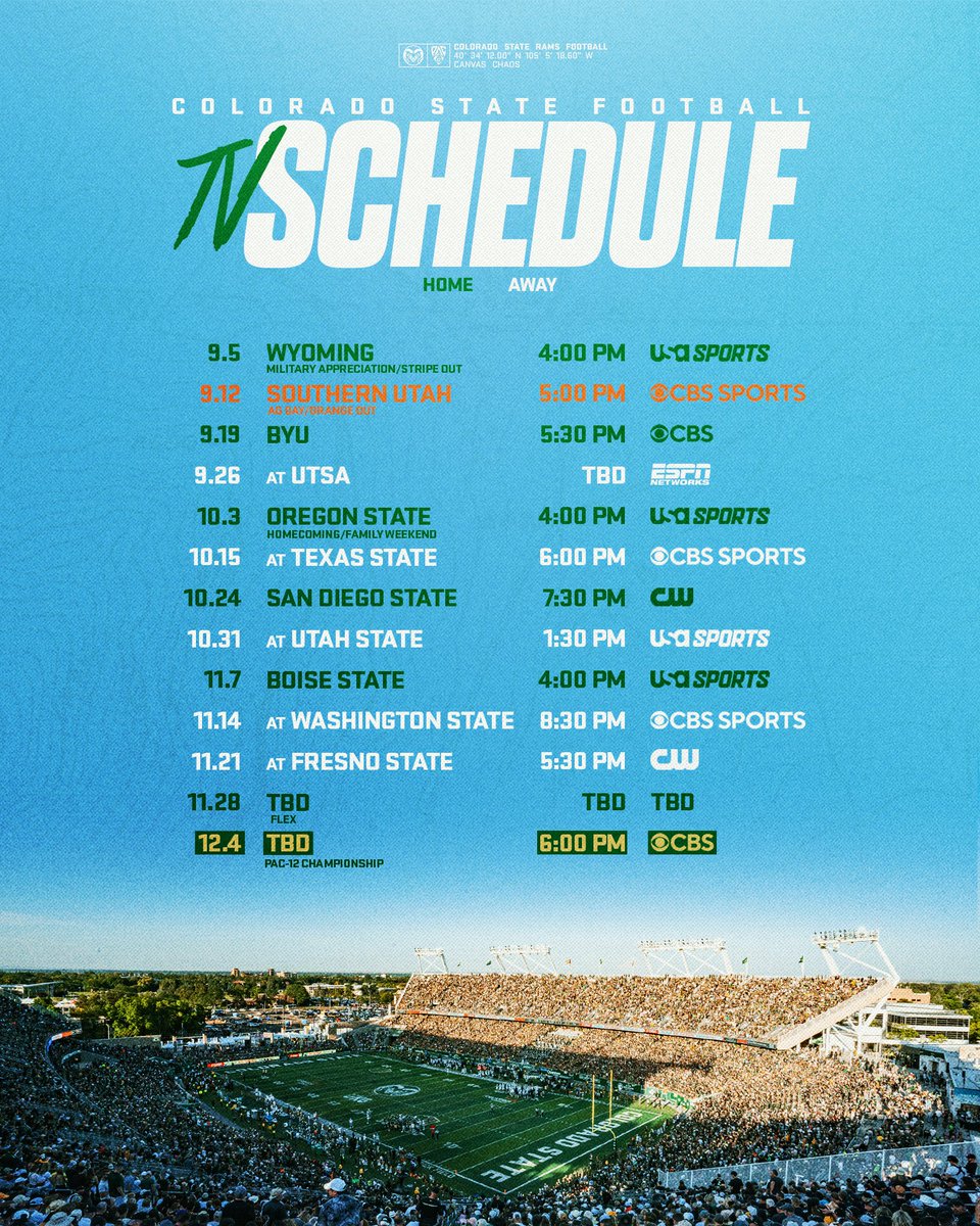 CSUFootball's tweet photo. 𝐊𝐢𝐜𝐤 𝐓𝐢𝐦𝐞𝐬 &amp; 𝐓𝐕 𝐒𝐞𝐥𝐞𝐜𝐭𝐢𝐨𝐧𝐬 📺🏈

Mark your calendars, the 2026 schedule just got updated! 📅🐏

📝 Read More » https://t.co/Y3Nd518kX9 https://t.co/2w3GCxbTeh
