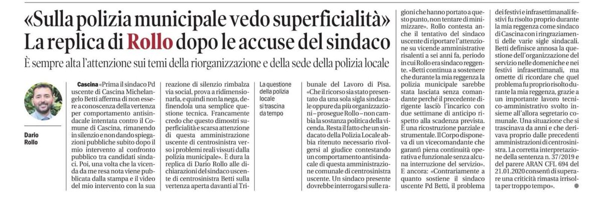 Dario_Rollo_77's tweet photo. Rassegna stampa @IlTirrenoPisa @iltirreno  
#DarioRolloSindaco #Cascina2026 https://t.co/2X0OHSFgSx