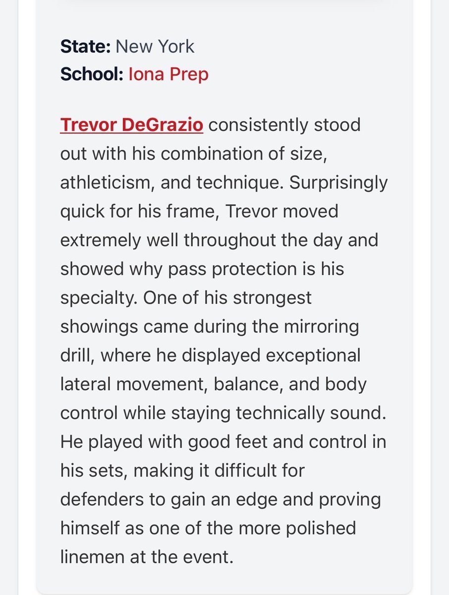 tdegrazio19's tweet photo. Thanks for the evaluation @JonDavalosFB. 

@ionafootball @Joespags12 @CoachMoffitt https://t.co/y1Zg0Iusje