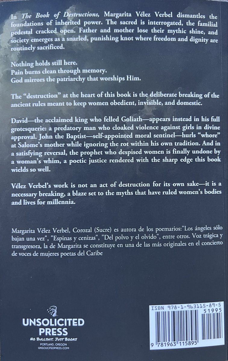 TheShadow_man's tweet photo. I’m honored to be part of bringing Margarita Verbel’s The Book of Destructions into its current translation. Maria del Castillo Sucerquia brought me a gorgeous draft to help refine. Gratitude to @UnsolicitedP for bringing this book into the world!
#poetry https://t.co/kffakUm9pV
