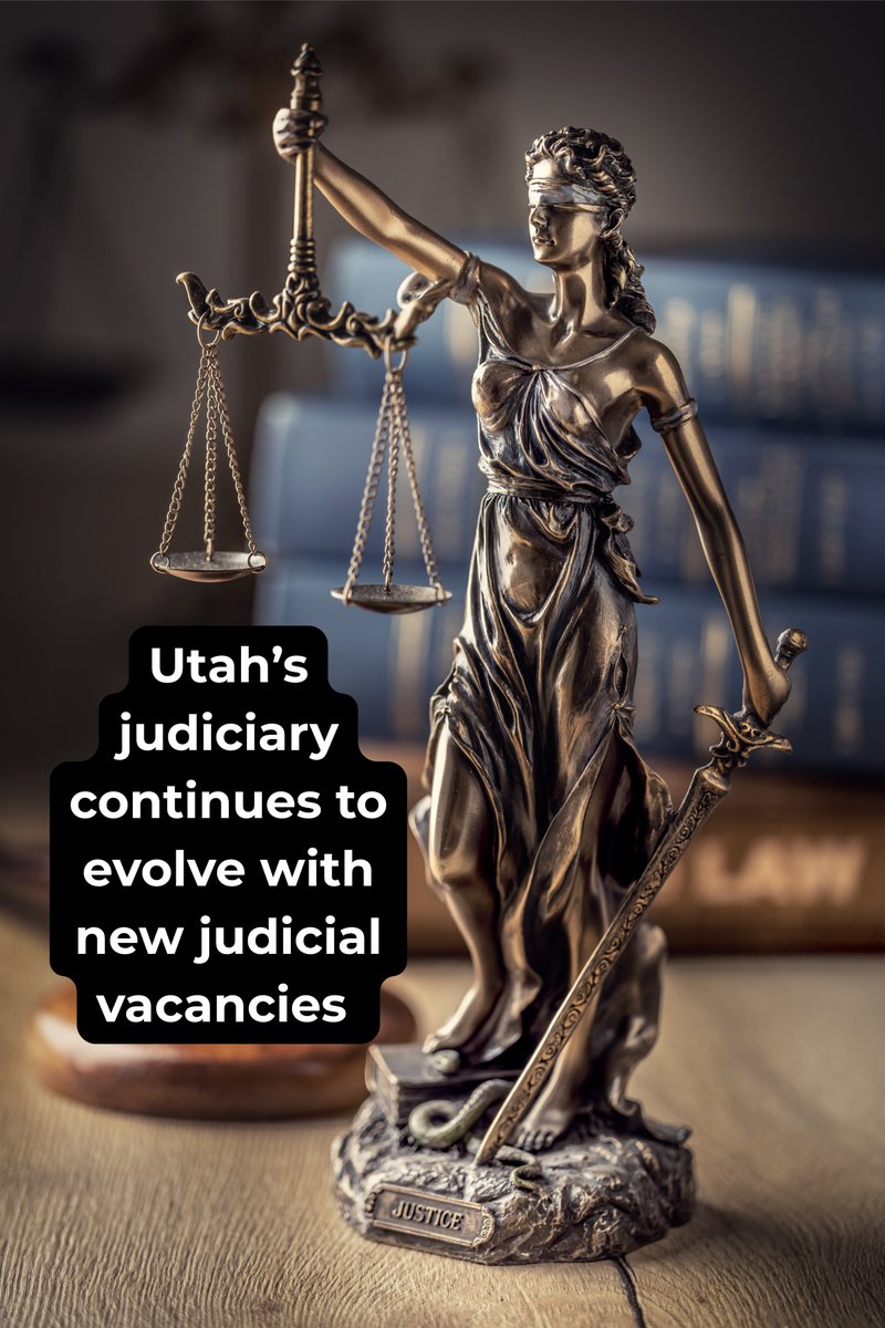 UtahStateBar's tweet photo. The Utah Judicial Nominating Commission announced new judicial vacancies and is accepting applications from qualified attorneys interested in serving on the bench. Learn more about the open positions, qualifications, and application deadlines at https://t.co/pANf67tH3o

#UtahCourts #JudicialVacancy #PublicService