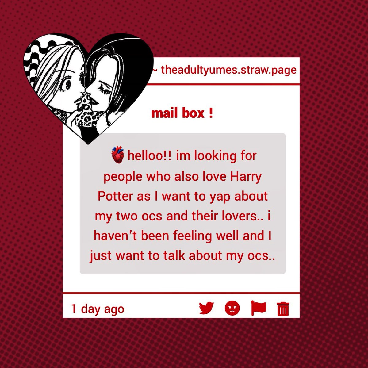 adultyume's tweet photo. 𓏲˚ ۪       looking for    🫀♥︎

any adult yumes that love Harry Potter ? https://t.co/ilcIXuh2aw