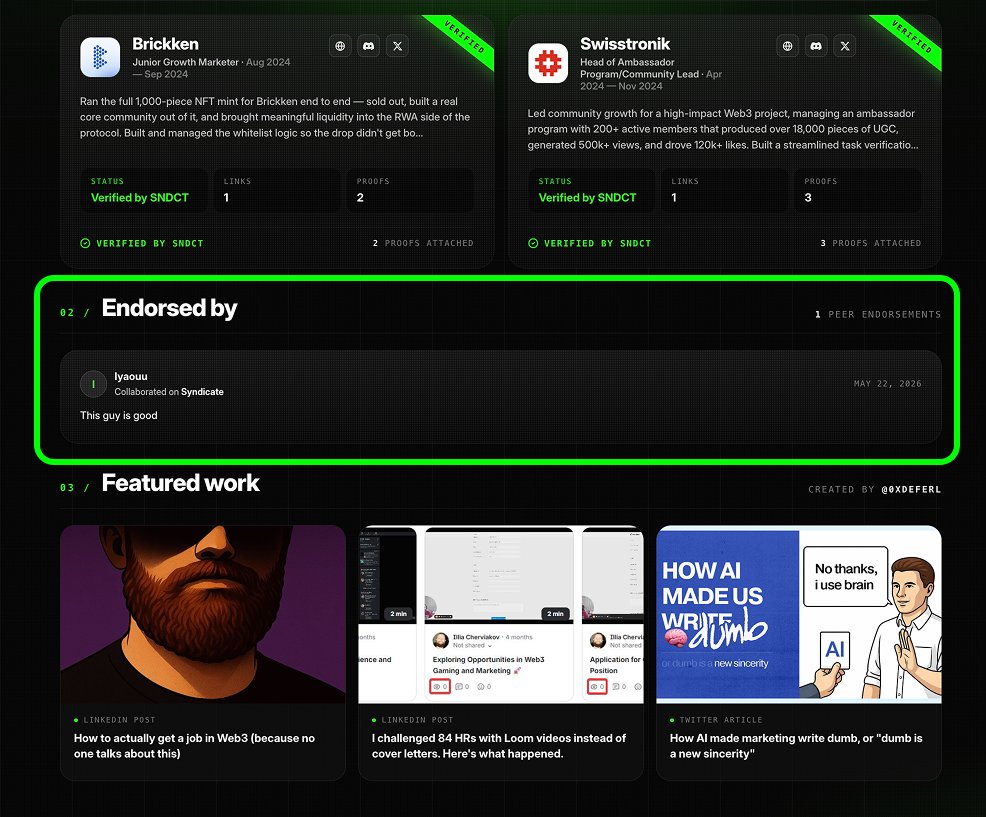 sndcapp's tweet photo. New on #InternPass: Endorsements are live πͺͺ
Worked with someone in an ambassador program? now you can vouch for each other β and that endorsement shows up directly on their verified profile.
π Here's how it works:
You're a verified Syndicate ambassador β another verified Syndicate ambassador can endorse you β your profile gets stronger, your credibility speaks for itself.
No more CVs with zero proof. Just share your InternPass link when applying and let your verified experience + endorsements do the talking.
Currently in testing for waitlisted users β drop your details to be first in when we go public π
β https://t.co/IqyQt0MhY8