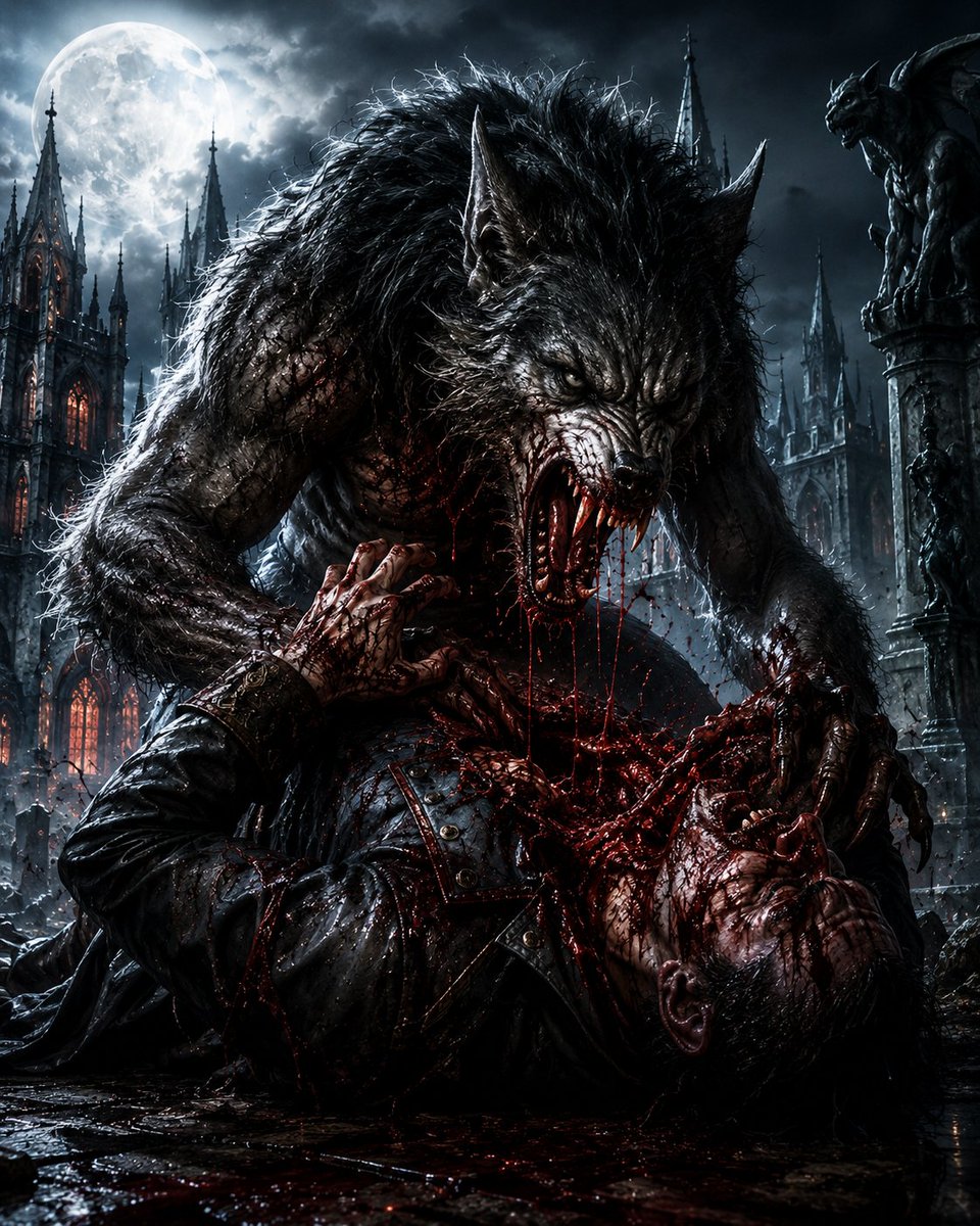 FSOCross's tweet photo. When the moon rises… the hunt begins. 🌕🐺

No silver.
No mercy.
No escape.
Some monsters hide in the dark.
Others become the dark.
#Werewolf #Horror #DarkFantasy #NightmareFuel #GothicHorror #Scary #CreatureFeature #Monster #HalloweenVibes #HorrorArt https://t.co/QYioZCWnGp