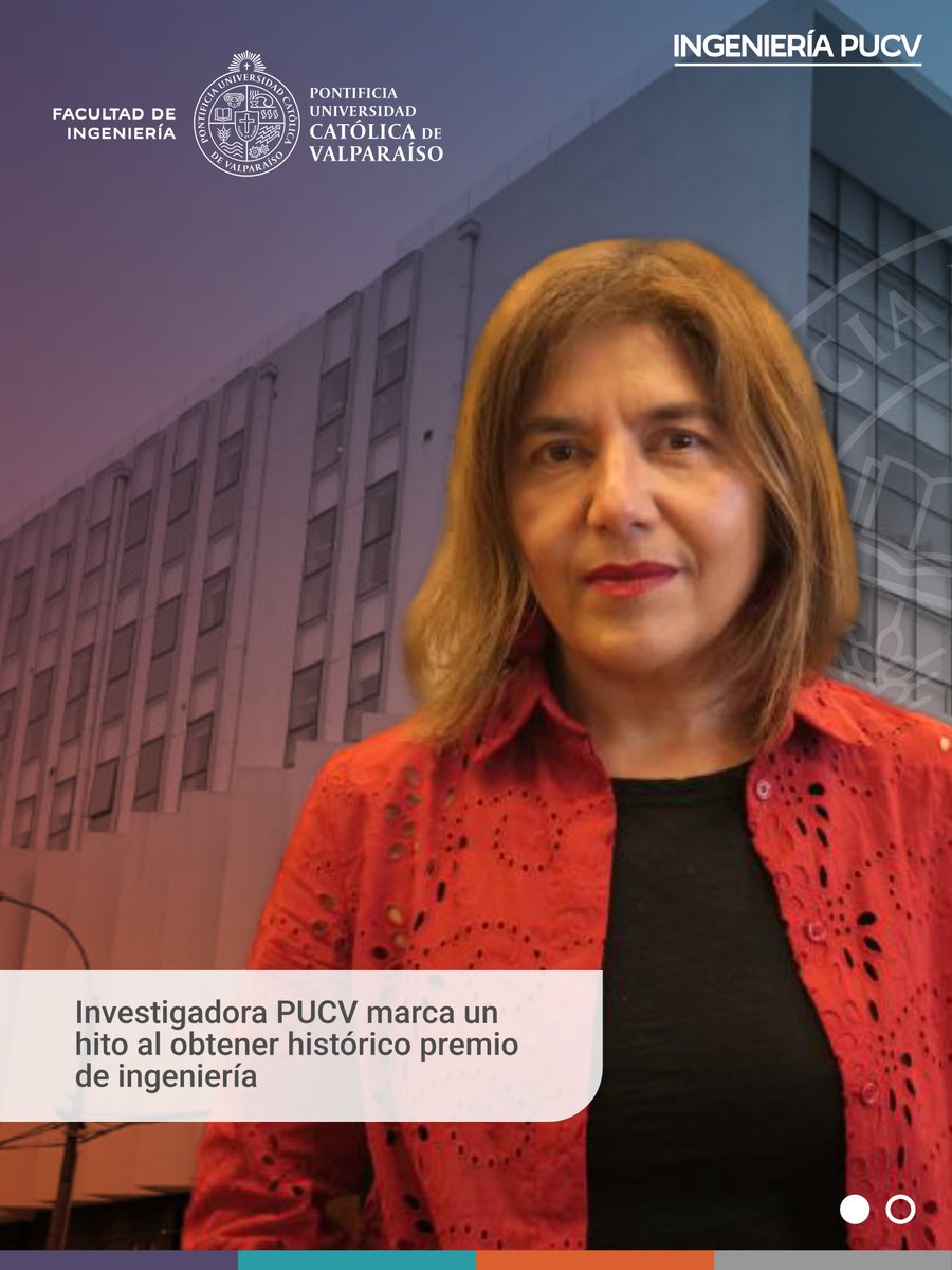 INGENIERIAPUCV's tweet photo. 📣NOTICIAS | Investigadora PUCV marca un hito al obtener histórico premio de ingeniería 🏅🙌

🔗 Revisa la nota en nuestra web 🌐 https://t.co/gJUo7Zs1pN

#PUCV #Ingenieríapucv #SerPUCV #AcadémicosPUCV #EIBPUCV #IngenierasPUCV #IngenierasPUCV https://t.co/BYuPxhLMuc