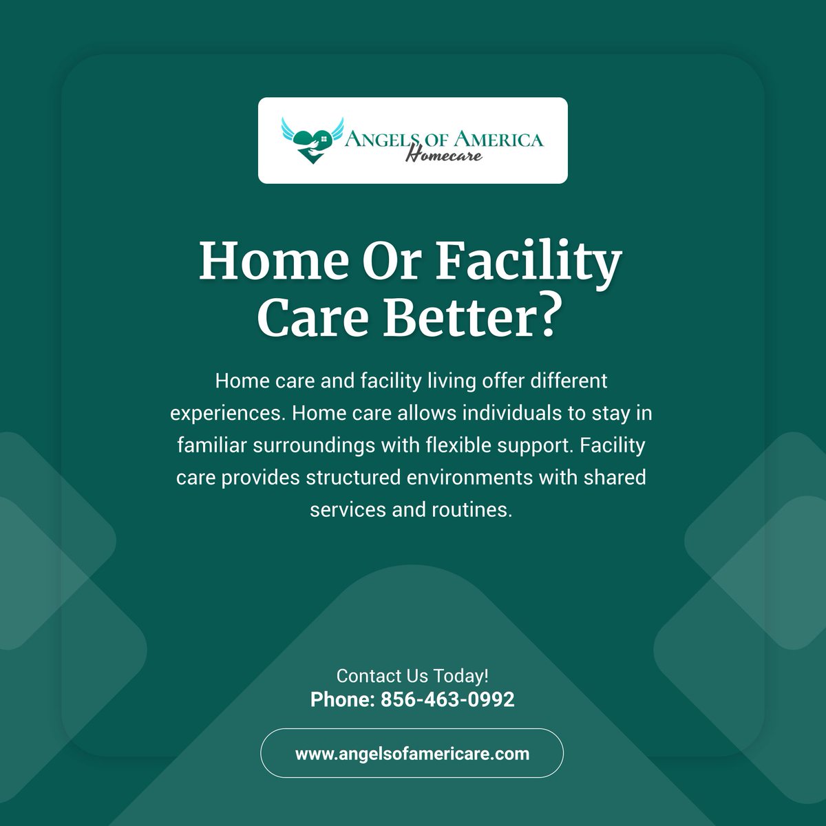AngelsofAHC's tweet photo. Every care choice depends on comfort and lifestyle 🏡💙 Some prefer familiar home settings, while others choose structured environments. Both options support different daily needs 🌿✨

#NewJersey #Homecare #CareChoices #SeniorLiving #FamilyDecisions https://t.co/26XuDLeBDL
