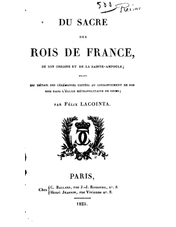BibliCath's tweet photo. Félix Lacointa - Du sacre des rois de France, de son origine et de la Sainte Ampoule
#HistoireDeFrance

Ce livre détaille l’histoire et le cérémonial du sacre des rois de France, depuis l’origine de la Sainte Ampoule jusqu’aux rites du couronnement. 

https://t.co/Xhz8EbKMhd https://t.co/z5Wcb2Xdkg