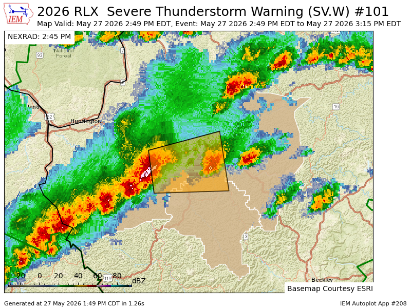 RLX issues Severe Thunderstorm Warning [wind: 60 MPH (RADAR