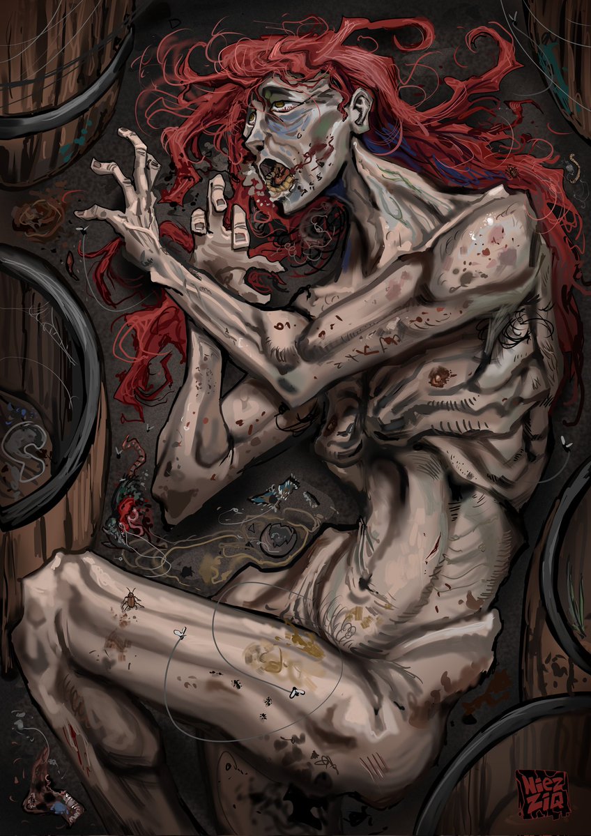 NiezziQ_draws's tweet photo. Fear and Hunger: "Dying in the Dungeons 14. - Death by Hunger"

The barrels are empty.
It's getting dark.

#fearandhunger #fanart #funger https://t.co/DQmTLRKRUp