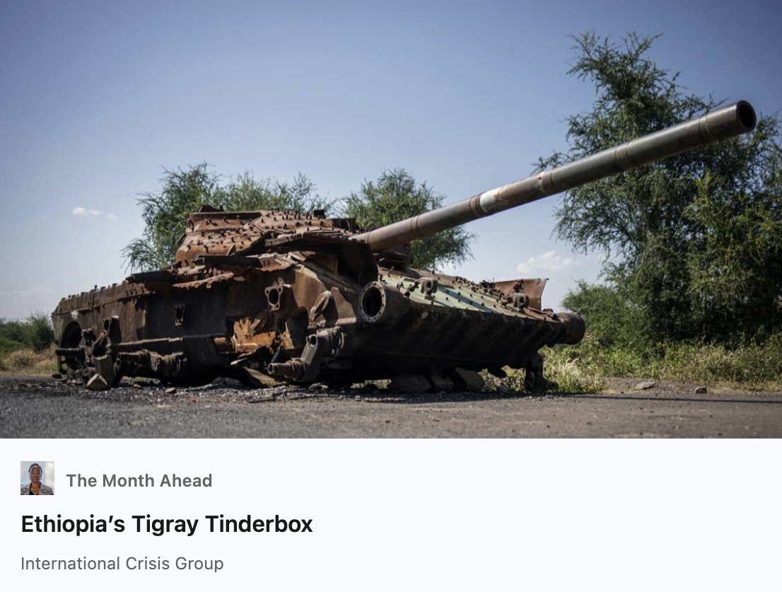 CrisisGroup's tweet photo. 📩 The Month Ahead | Ethiopia’s Tigray Tinderbox

@EroComfort explains why the risk of civil war in Ethiopia is rising again and how a devastating conflict could draw in the Horn of Africa.

https://t.co/18aQ2DiGCY https://t.co/634BqVNKCh
