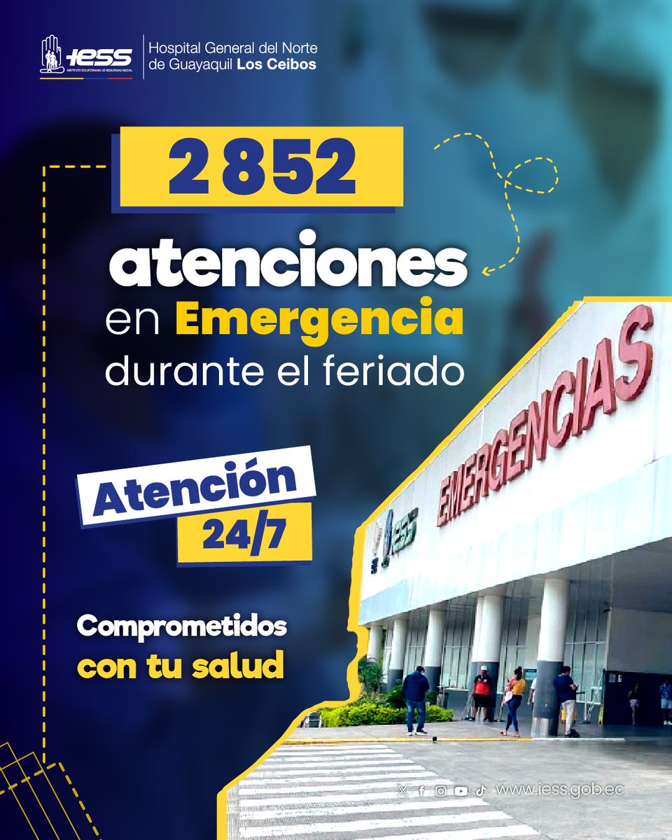 IESS_Ceibos's tweet photo. #IESSteInforma | Atención integral con calidad y calidez 🩺💙

Durante el feriado, nuestro servicio de Emergencia brindó atención oportuna las 24 horas del día, garantizando el bienestar y la salud de afiliados y ciudadanía 🚨 https://t.co/E1qqmrAbWL