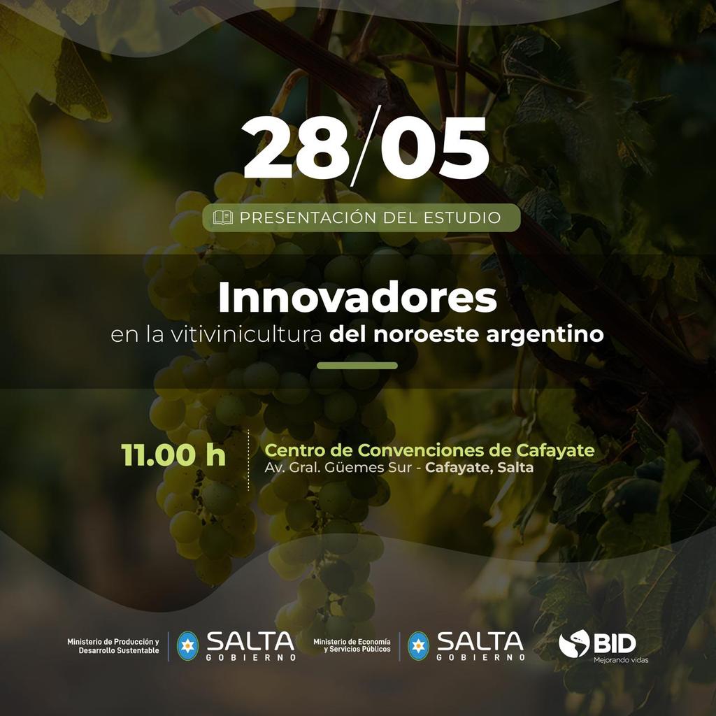 MEconSalta's tweet photo. 🍷 Mañana presentamos en Cafayate el estudio sobre la Vitivinicultura en el NOA, organizado por el BID junto al Gobierno de Salta.
Una jornada para compartir el potencial de nuestros vinos de altura.
 #Salta #Cafayate 
@rdibashur 
@bid https://t.co/8ynMy8vaQW