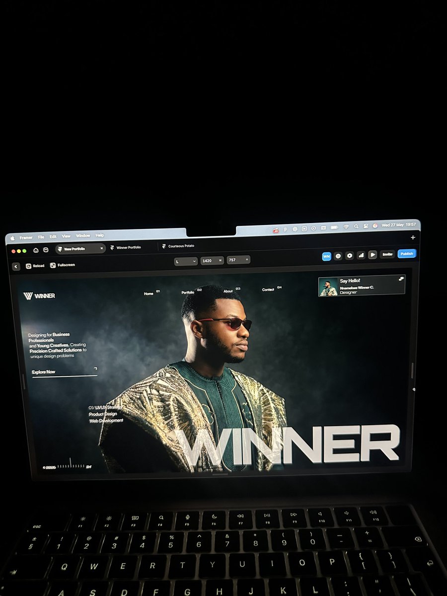Winnernna's tweet photo. We’re so close to the end of the portfolio project!!! What do you think about this look so far?

Would you hire him as your designer? https://t.co/t6MjtBZypy