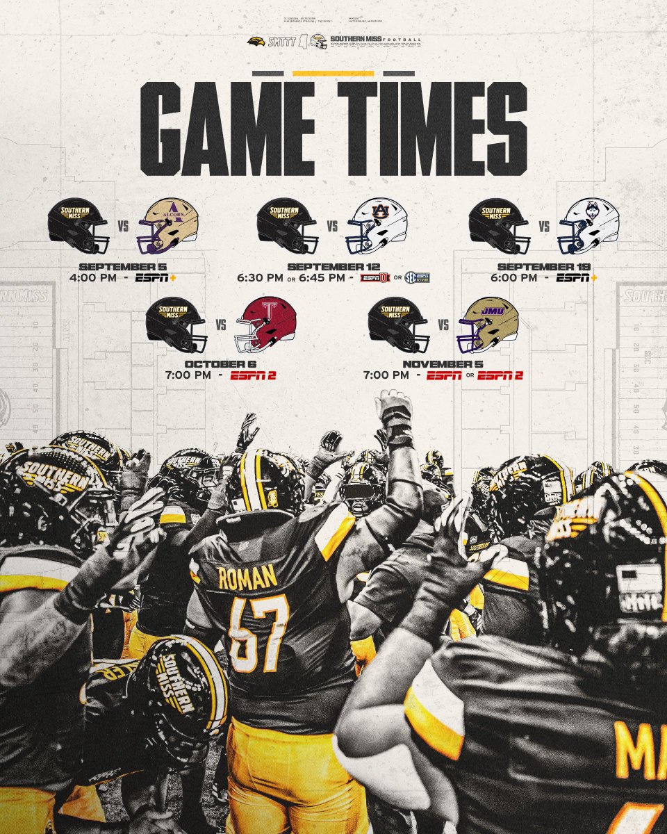 SouthernMissFB's tweet photo. Got five locked in 📺⏰

🎟️ » https://t.co/gE7wd8VKG6 https://t.co/RWgs7QaQpU