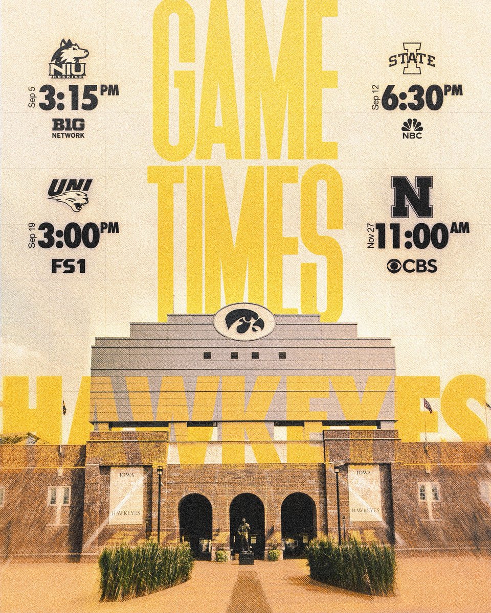 HawkeyeFootball's tweet photo. 🚨 GAME TIMES 🚨 https://t.co/2tjMTFLLoI