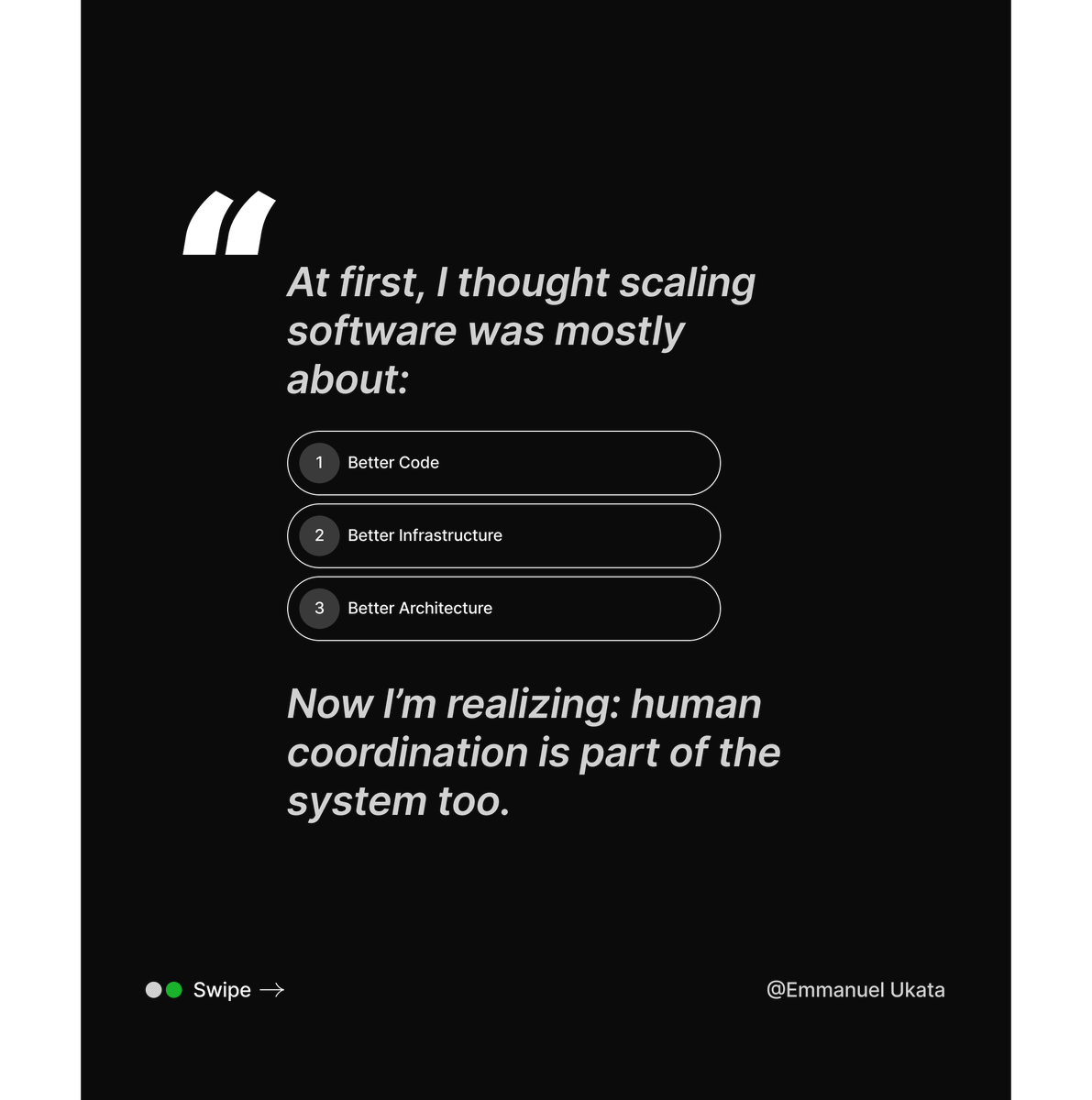katadevdesign's tweet photo. After studying 9 more software engineering laws focused on teams and organizations, one thing keeps becoming clearer to me:

Many software problems are actually people problems.
#SoftwareEngineering #SystemDesign #BuildInPublic https://t.co/G9ZtlU7fZ1