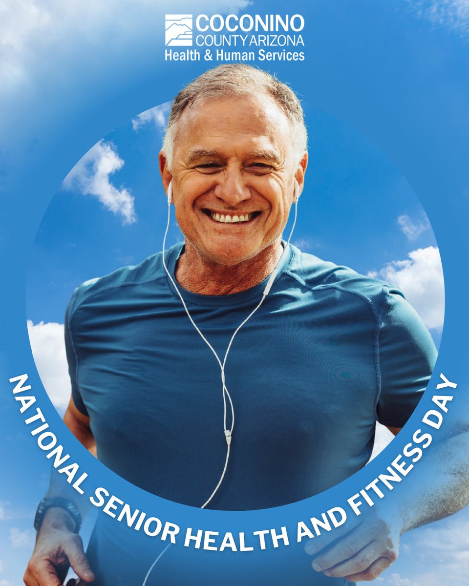 CoconinoHHS's tweet photo. Happy National Senior Health and Fitness Day! Coconino County Health and Human Services offers many services to keep our seniors happy and healthy. 

Please visit https://t.co/XRVlAQqsV5 to learn more about how we're here for you! https://t.co/FbOxjs3wIm