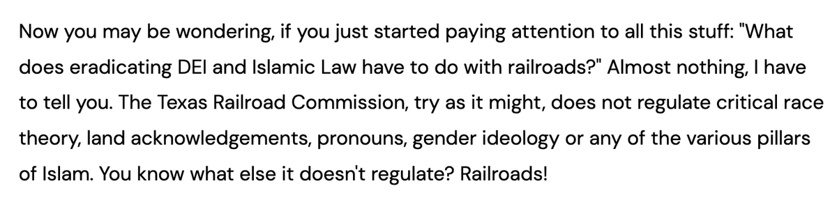 kissphoria's tweet photo. the Texas Railroad Commission not regulating railroads is one of those things that makes people stop talking to me when i pull it out at parties, anyway here is ~900 words about it: https://t.co/YYPRj7d47c https://t.co/oooATinWVE