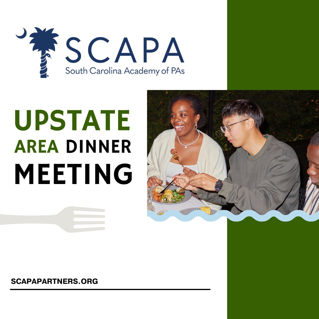 PAsofSC's tweet photo. June Upstate Dinner Meeting — https://t.co/1agWwtBAXc

Date: Wednesday, June 24, 2026
Time: 6:00 p.m.
Location: Stella’s, 340 Rocky Slope Road, Greenville, SC 29607
Sponsor: ArtiCure

#SCAPA #RegionalMeeting https://t.co/GdTbiZk75s