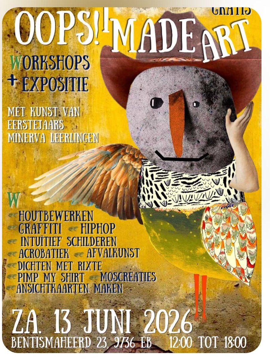 marcomout's tweet photo. Ga nou gewoon op 13 juni naar #Groningen! Want dan kom je Splinter NIET tegen maar wel mijn Peetdochter Hanna die gratis&amp;voor niks met vriendin Rosa voor de 2e keer een gratis Kunst/ambacht/spektakelfestival fikst.
2025 was zeer druk. En #Splintervrij!
Delen=❤️😄
 #OopsIMadeArt https://t.co/nYnzvUAxXG