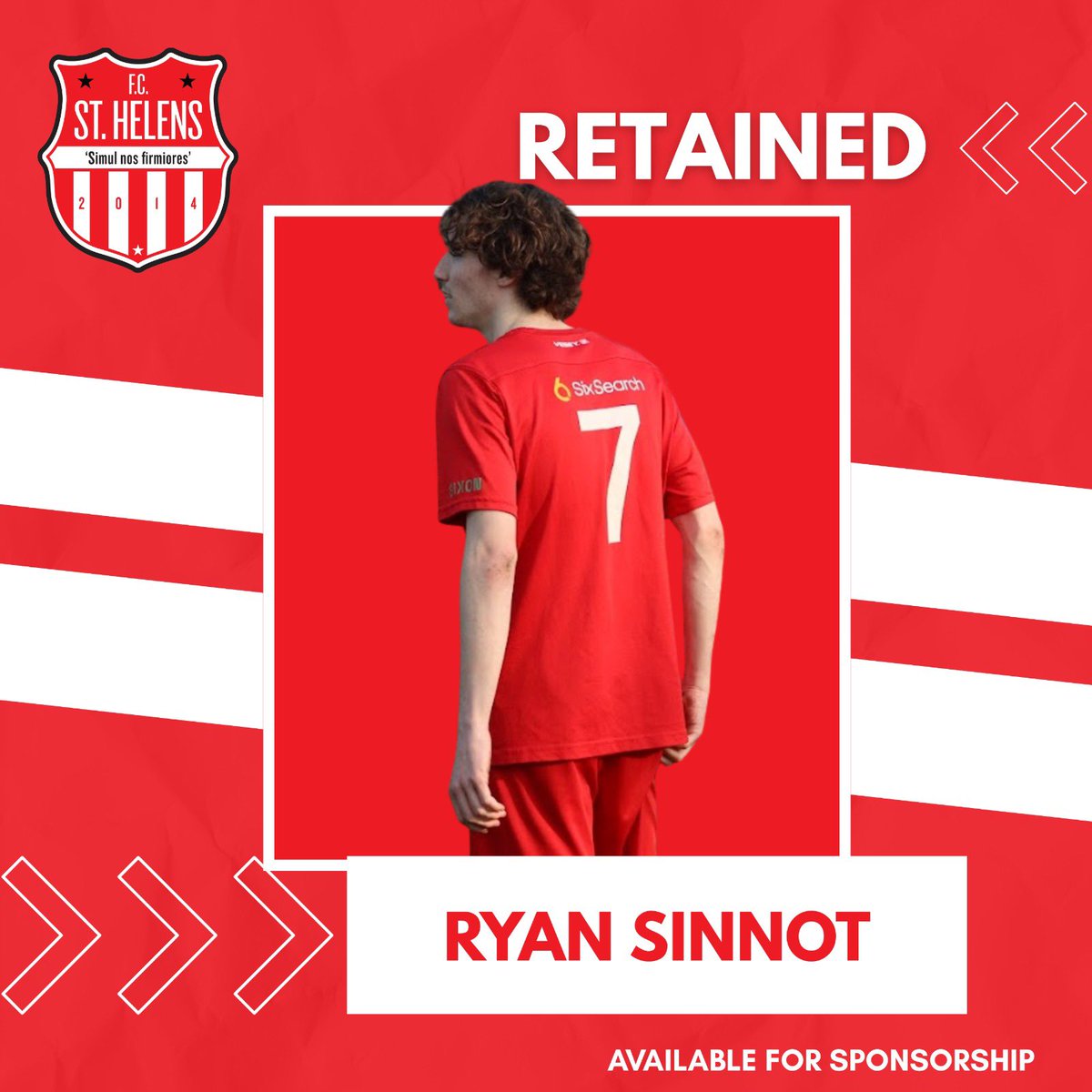 fcsthelens's tweet photo. Ryan Sinnott has been retained for the 2026/27 season! 🔴⚪️

Ryan joined the Stripes during the 2022/23 campaign and played a significant role in the reserve side for a couple of years - especially in the 2024-25 season, where his contributions helped the reserves gain promotion whilst retaining the Northern Cup.

Sinnott was then introduced into the first team, and lit up the pitch every time he featured. He has the speed of 11 players combined and an unpredictability that could fool anyone he faces.

We are buzzing to have Ryan with us, and look forward to witnessing the non-league Messi in action again this season! ⚡️ ❤️

🎨 griff_graphs 

#UpTheStripes | #BetterTogether