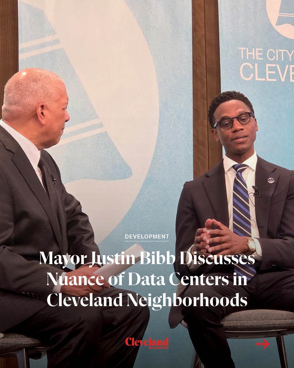ClevelandMag's tweet photo. In a conversation at the City Club on Wednesday, Mayor Justin Bibb dove into a variety of major headlines dominating his second term — including a discussion on data centers in Cleveland. 

🔗 https://t.co/TwCZ21drLo https://t.co/ennwaMfuVK