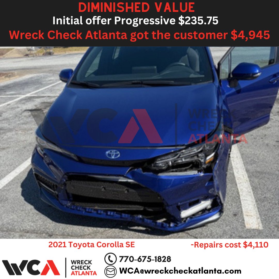 WreckCheckAtl's tweet photo. Progressive offered $235.75. We secured $4,945. Don’t settle! 🚗💰 https://t.co/VyjH8o4KKw