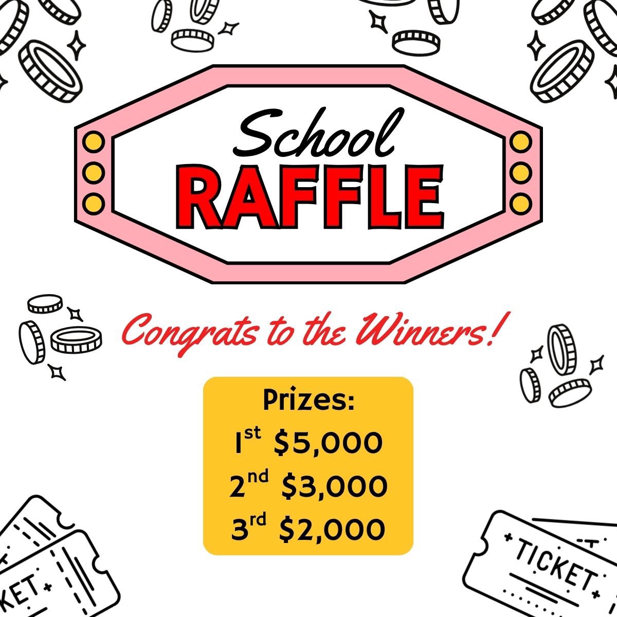 srdlcs's tweet photo. 🎉🏆 RAFFLE WINNERS ANNOUNCEMENT! 🏆🎉

Thank you to everyone who participated in our school raffle by buying and selling tickets 🎟️✨

Winners took home...
🥇 1st Place — $5,000
🥈 2nd Place — $3,000
🥉 3rd Place — $2,000

Congrats to the three lucky winners! 🥳 https://t.co/zB4h7cXjCn