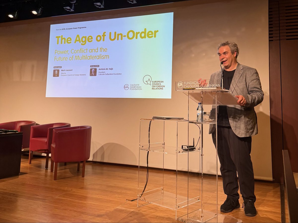 ecfr's tweet photo. Kick off of our annual conference with @FCGulbenkian: @markhleonard opens the stage with his remarks on the “age of un-order” and how crises and changing powers shape today’s world. https://t.co/rXEqRDy5SY
