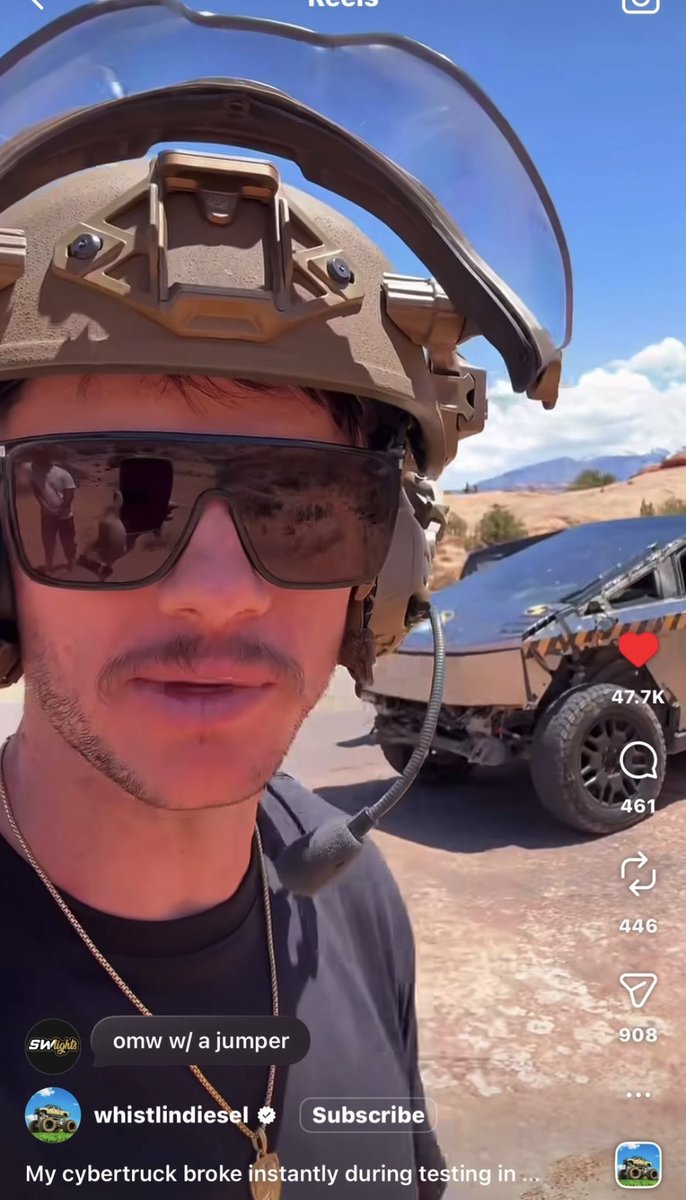 CTJESU55's tweet photo. Whistling Diesel removed the video from his Instagram where he said Cybertruck broke down and Ford was still running.

I hope we didn’t piss off Cody 😅

@cyberoffroad @CybertruckATX @8utter12 @cybertruck @elonmusk https://t.co/zuA7onoSBB