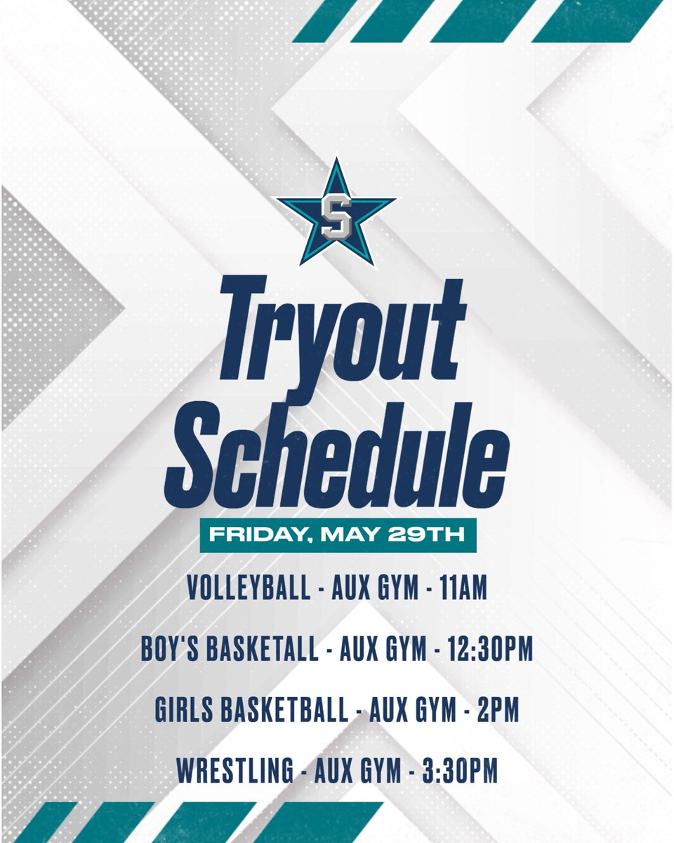 SiegelAthletics's tweet photo. IMPORTANT INFORMATION!
Volleyball, Boys Basketball, Girls Basketball and Wrestling tryouts will all be in the Aux Gym on Friday. 

#P2BASS https://t.co/cmA0ZFOt5P