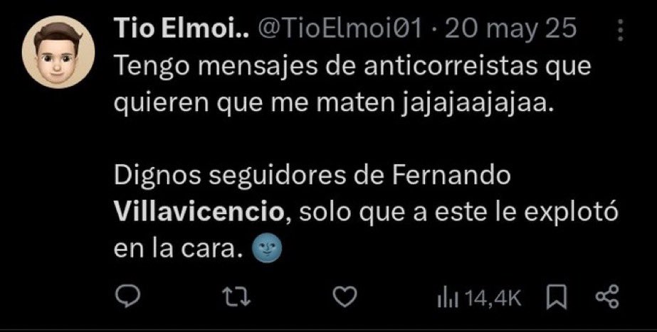 TheVerdugoEc's tweet photo. Qué asco, burlándose de una muerte como la de Fernando Villavicencio.

Infeliz. Aquí te hago acuerdo https://t.co/5exAZ8cNFr