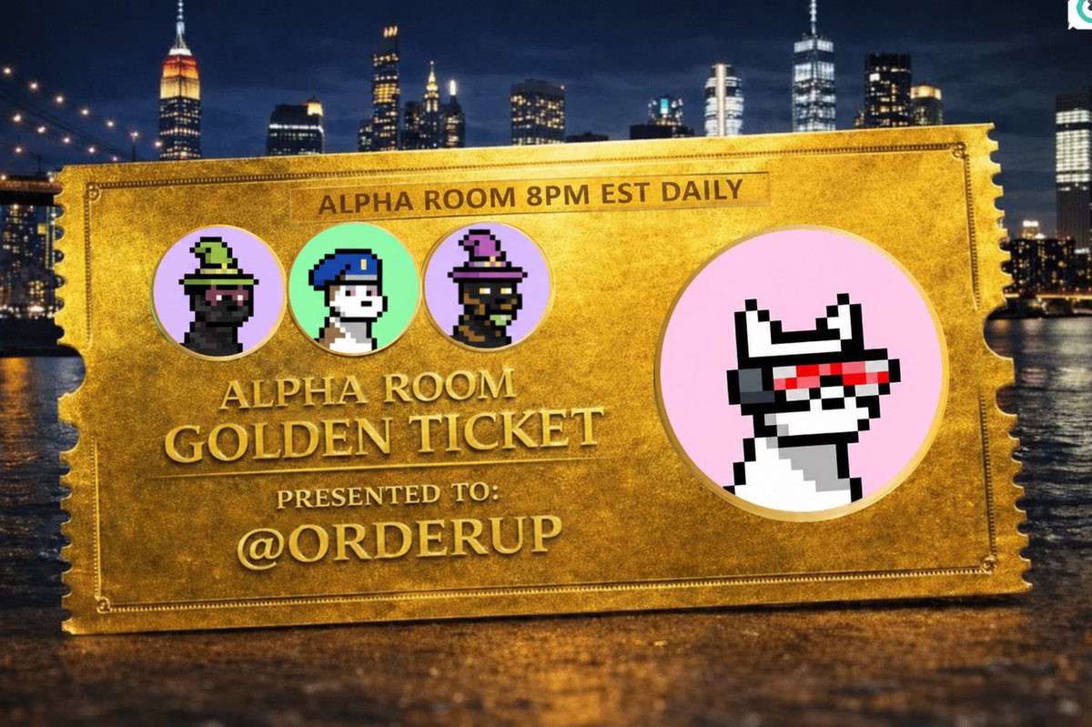alpharoomx's tweet photo. The Alpha Room presents @orderup with The Golden Ticket. An exclusive VIP pass to always grace our stage, share their extensive Doginal Dog trait knowledge and Alpha. Only a few Golden Tickets exist, we are honored to present this one to @orderup. https://t.co/jAghbbMKYt