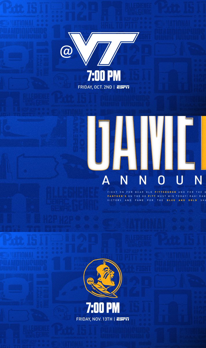 Pitt_FB's tweet photo. 🚨 GAME TIME &amp; TV ANNOUNCEMENT (x6) 🚨

Read More: https://t.co/oIKJHxTQsa
Buy Tickets: https://t.co/OALZ7YG0hZ https://t.co/zaJAVHcIvg