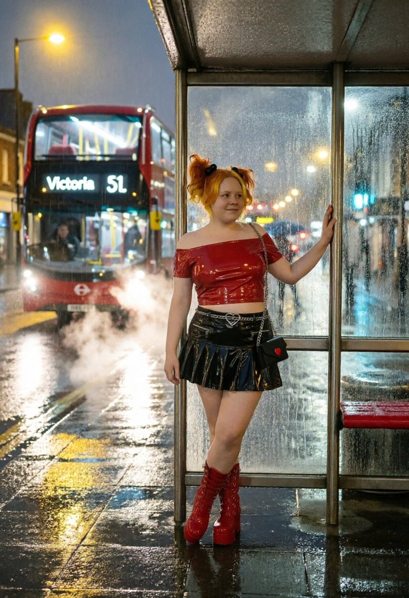 Lizzy1262629's tweet photo. Waiting for the bus never looked this good ππ¦ Standing in the pouring rain in my shiny red PVC top and glossy black skirt, feeling like a proper London night queen.
#RainyNight #LondonBusStop #RedPVC #ShinyOutfit #PVCTop #PleatedSkirt #PlatformBoots #RedBoots #Pigtails https://t.co/h1Rd3VhS6J