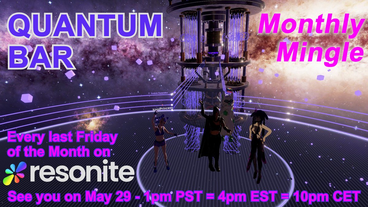 XaosPrincess's tweet photo. As it's getting warmer #IRL, let's celebrate the start of a hot #MetereologicalSummer and an even hotter #MetaverseSummer with our #AI bartender in #VR - at our next #MonthlyMingle in the #QuantumBar, on Friday, 5/29, 1pm PST = 4pm EST = 10pm CET 💜☀️😎

#OnboardingInstructions👇 https://t.co/Ysqqkx46Hq