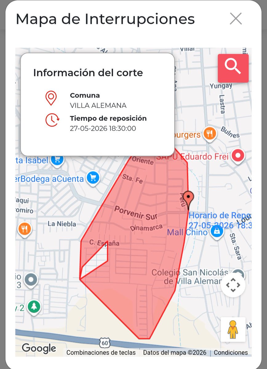 JustABrayatan's tweet photo. @arancibiaparra @Chilquinta600 @Chilquinta @radio_festival @MinEnergia @Munivillalemana Según la página de chilquinta la reposición es a las  18:30 https://t.co/BqwPZxVCoT