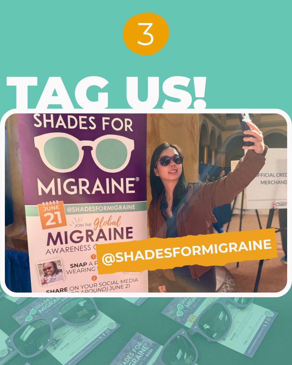 shades4migraine's tweet photo. Thinking about joining Shades for Migraine, but not sure how? It is easier than you think. 😎💜

Here is all it takes:
1. Put on your shades
2. Take a photo and post it on any social media platform
3. Tag @shades4migraine
That is it. 

Three steps, and you are part of a global movement standing with the 1 billion people worldwide living with migraine disease.

Whether you participate on June 21, all month long throughout June, or any time you feel moved to show your support, every post makes a difference. 

The more people who show up, the louder our message gets.

So grab your shades and let us see you. 💜

#ShadesForMigraine #MigraineAwareness #MigraineAndHeadacheAwarenessMonth