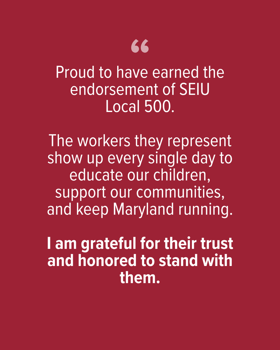 SenBillFerg's tweet photo. Proud to have earned the endorsement of SEIU Local 500.

The workers they represent show up every single day to educate our children, support our communities, and keep Maryland running. They deserve a senator who will show up for them just as consistently in Annapolis.

I have fought to protect collective bargaining rights, invest in public education, and make sure working people have a real voice in our state. That fight does not stop.

Grateful for their trust. Honored to stand with SEIU Local 500.