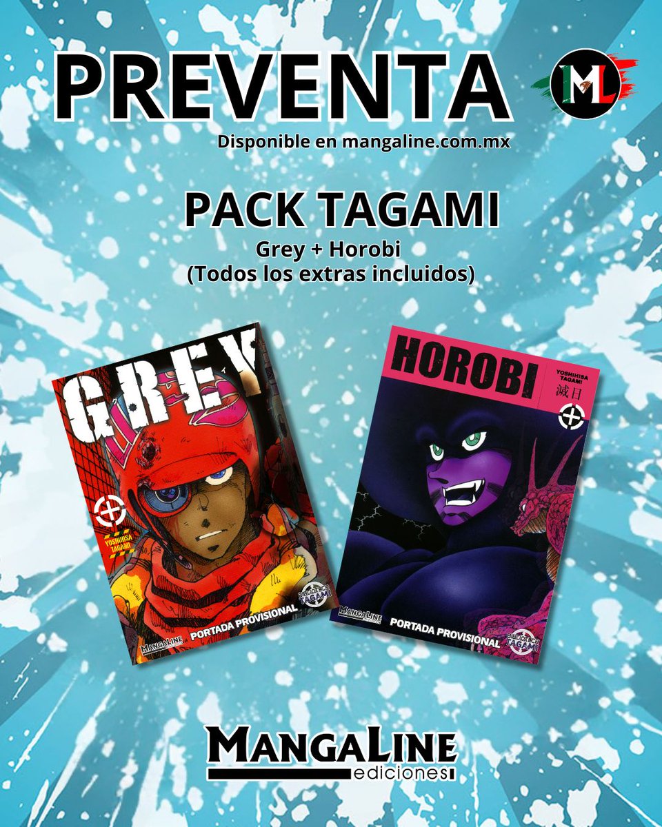 MangaLineMX's tweet photo. 📚 El pack incluye:

✨ #GREY Ed. Integral
✨ #HOROBI Ed. Integral
✨ Todos los extras de ambas ediciones
✨ Shikishi exclusivo de regalo

⚙️ Distopía, ciencia ficción y mechas
👺 Horror sobrenatural y oscuridad

📦 Entrega estimada: julio 2026

#MangaLineMX #BibliotecaTagami https://t.co/NkcsEEndlV